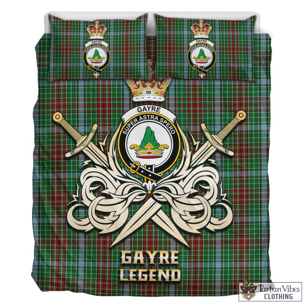 Tartan Vibes Clothing Gayre Tartan Bedding Set with Clan Crest and the Golden Sword of Courageous Legacy