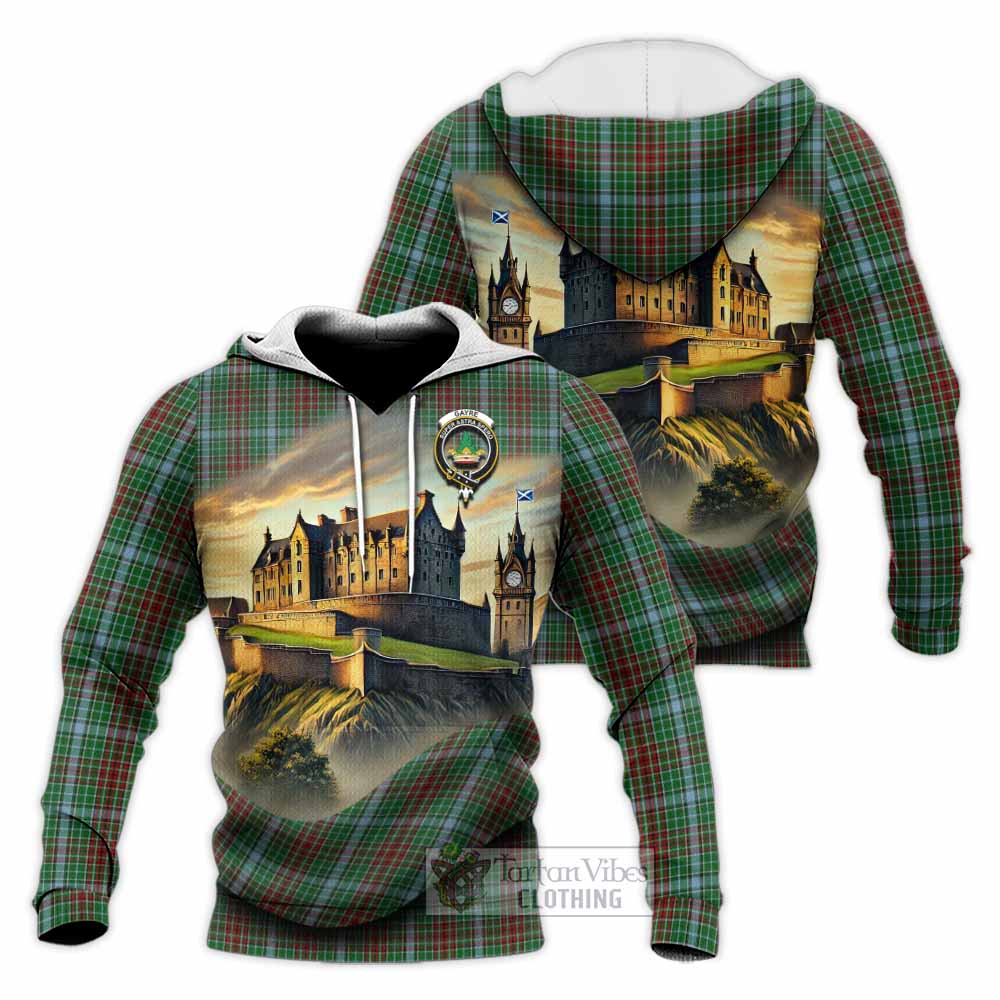 Tartan Vibes Clothing Gayre Tartan Family Crest Knitted Hoodie with Scottish Ancient Castle Style