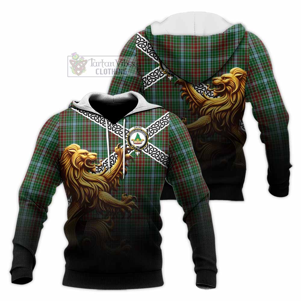 Tartan Vibes Clothing Gayre Crest Tartan Knitted Hoodie with Golden Lion Emblem Celtic Style