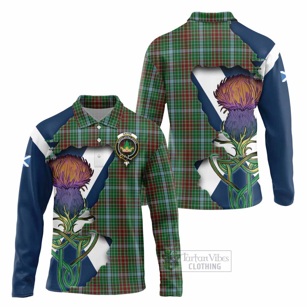 Tartan Vibes Clothing Gayre Tartan Family Crest Long Sleeve Polo Shirt Scottish Thistle Celtic Inspired
