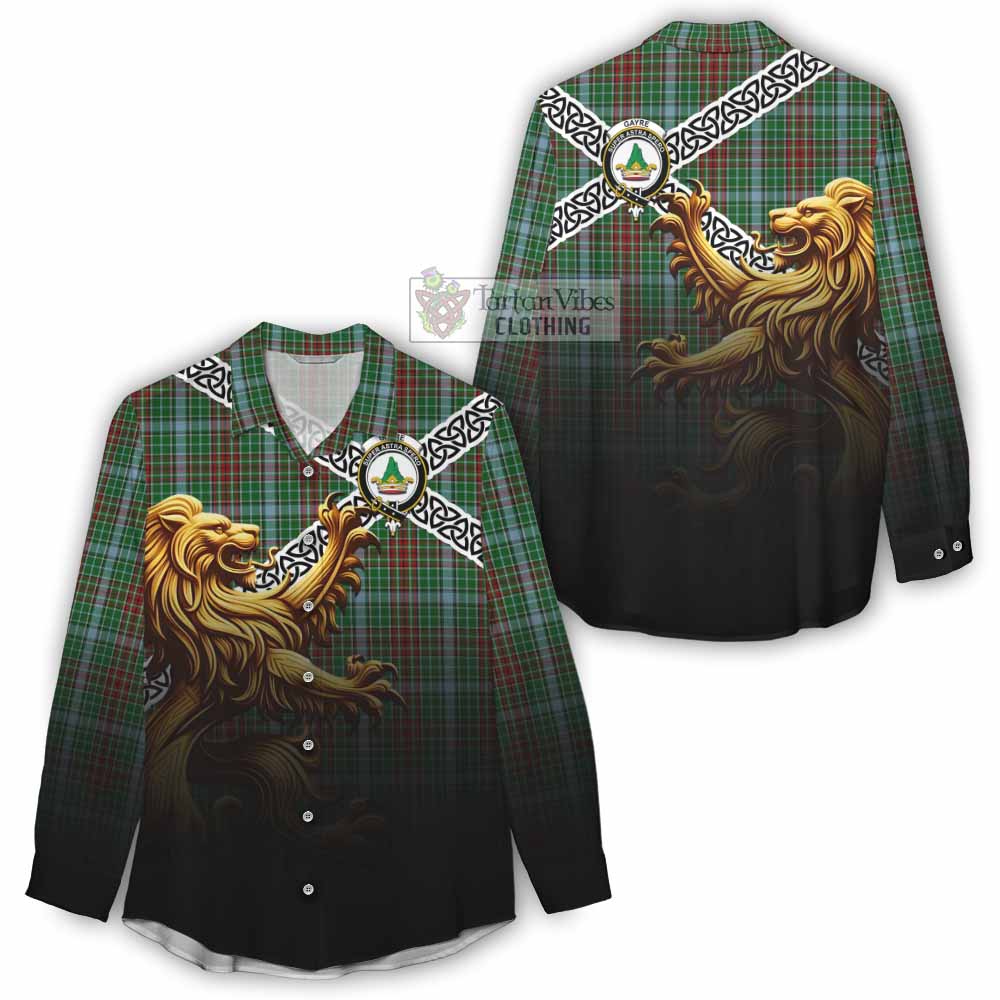 Tartan Vibes Clothing Gayre Crest Tartan Women's Casual Shirt with Golden Lion Emblem Celtic Style