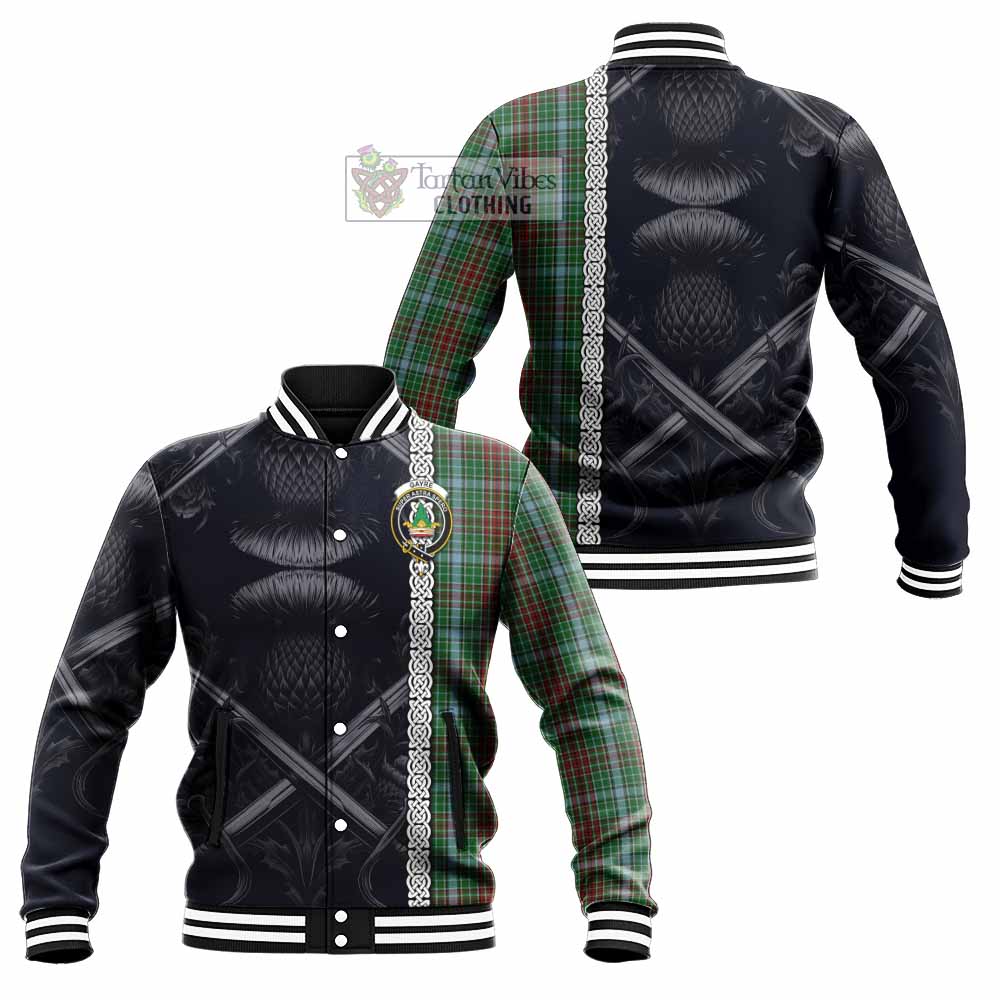 Tartan Vibes Clothing Gayre Tartan Baseball Jacket with Family Crest Cross Sword Thistle Celtic Vibes