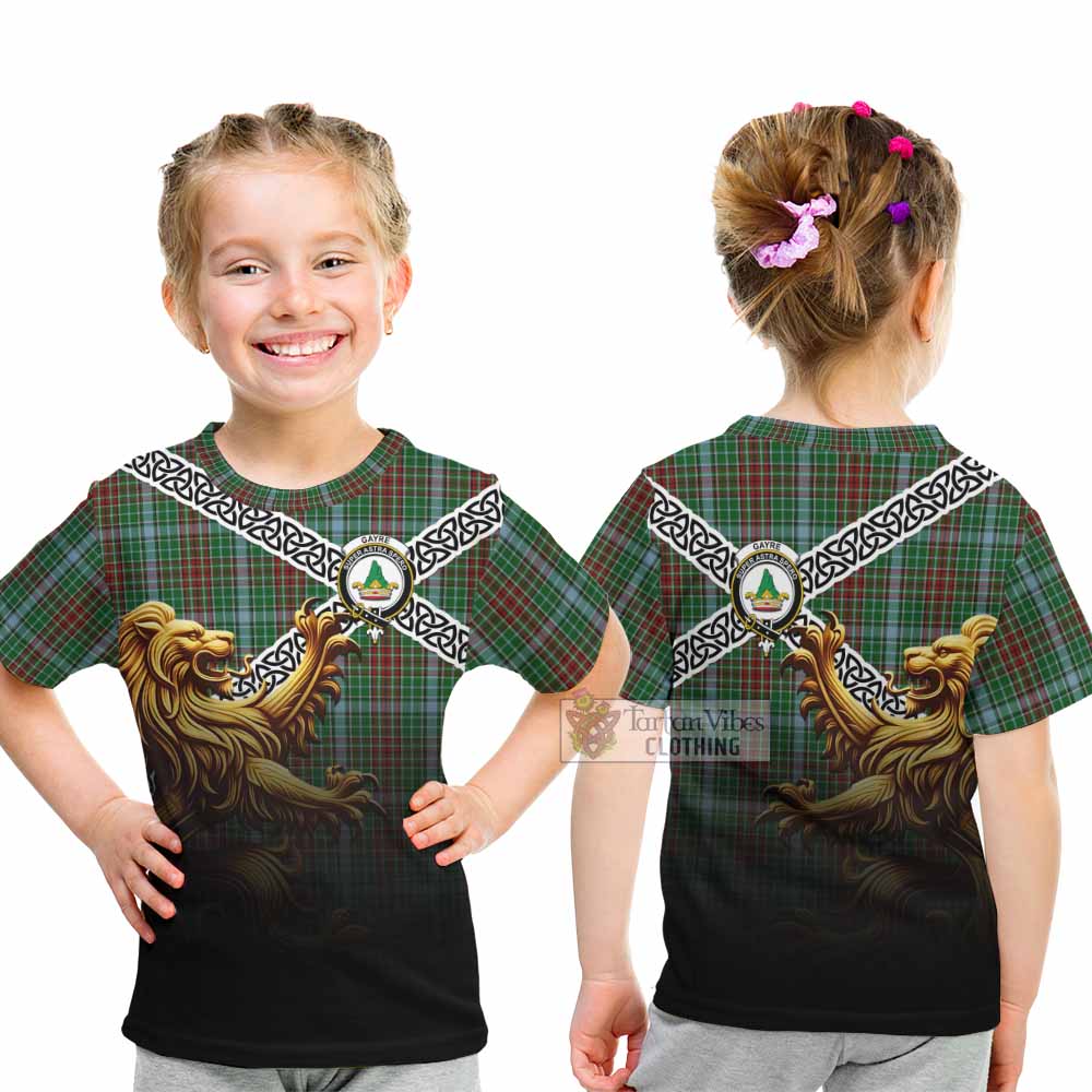 Tartan Vibes Clothing Gayre Crest Tartan Kid T-Shirt with Golden Lion Emblem Celtic Style