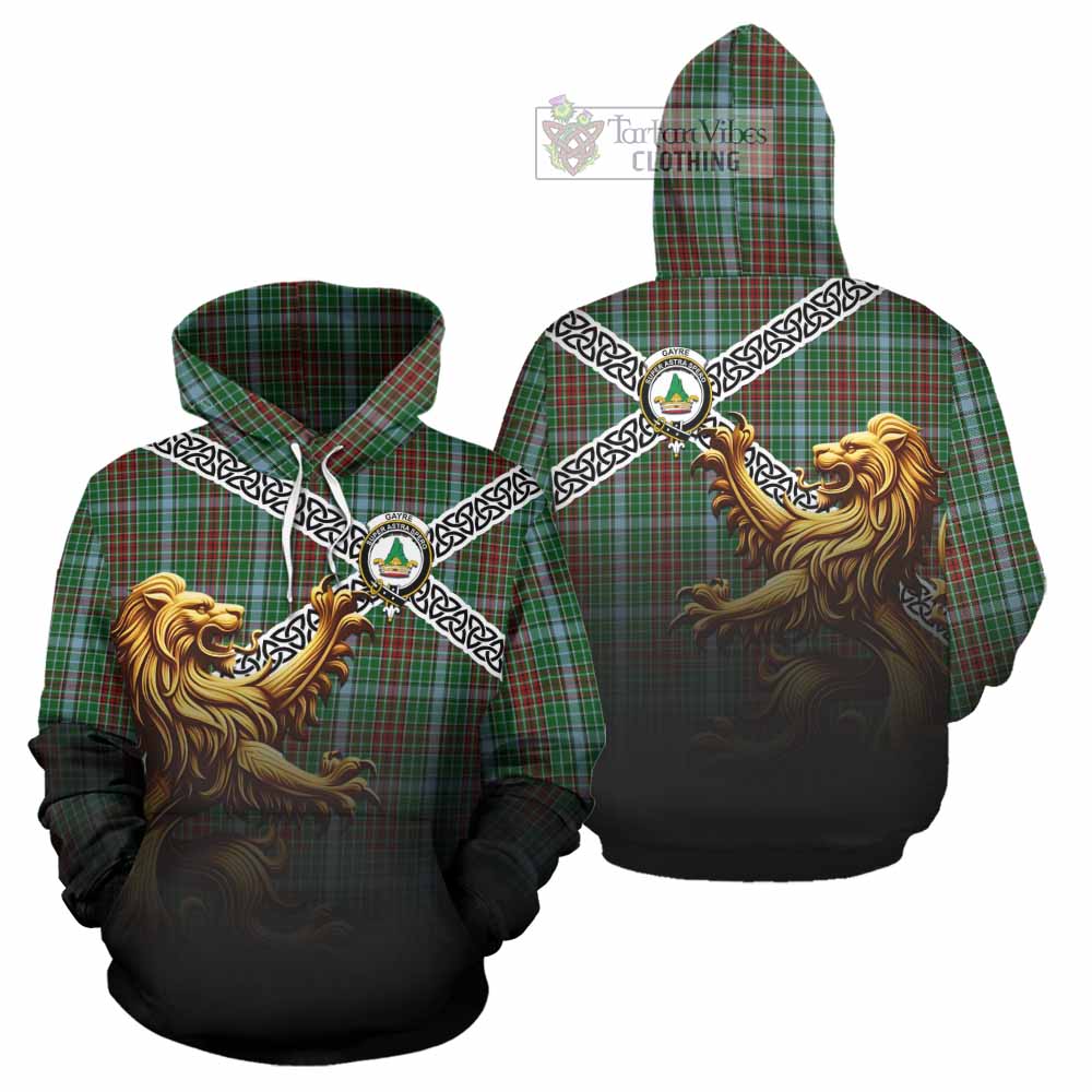 Tartan Vibes Clothing Gayre Crest Tartan Hoodie with Golden Lion Emblem Celtic Style