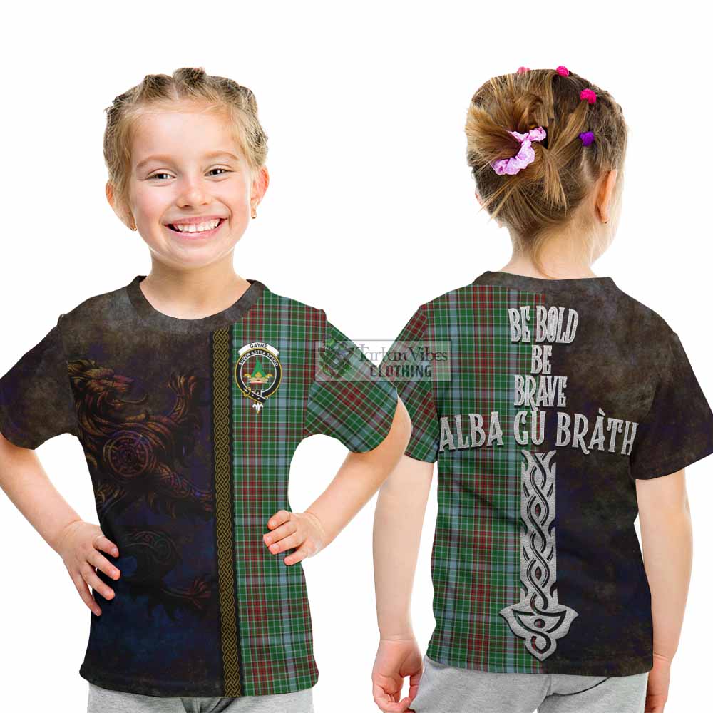 Tartan Vibes Clothing Gayre Tartan Family Crest Kid T-Shirt Alba Gu Brath Be Brave Lion Ancient Style
