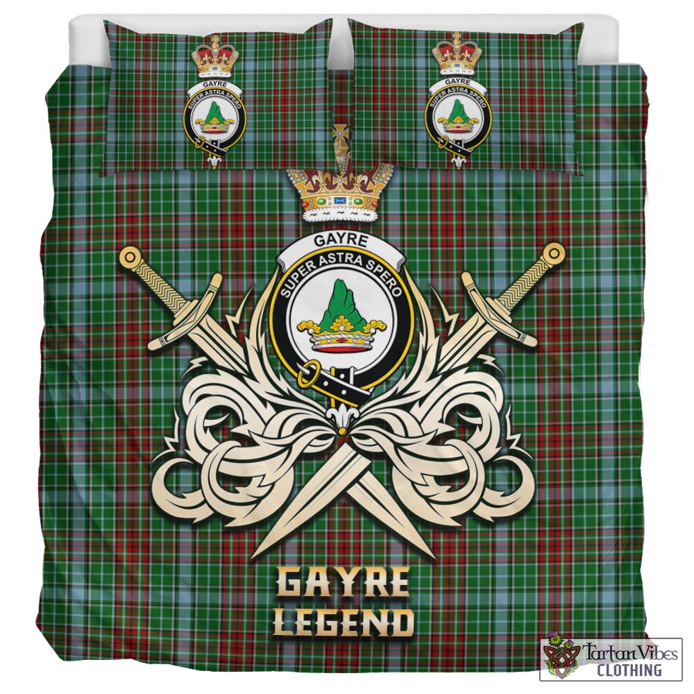 Tartan Vibes Clothing Gayre Tartan Bedding Set with Clan Crest and the Golden Sword of Courageous Legacy