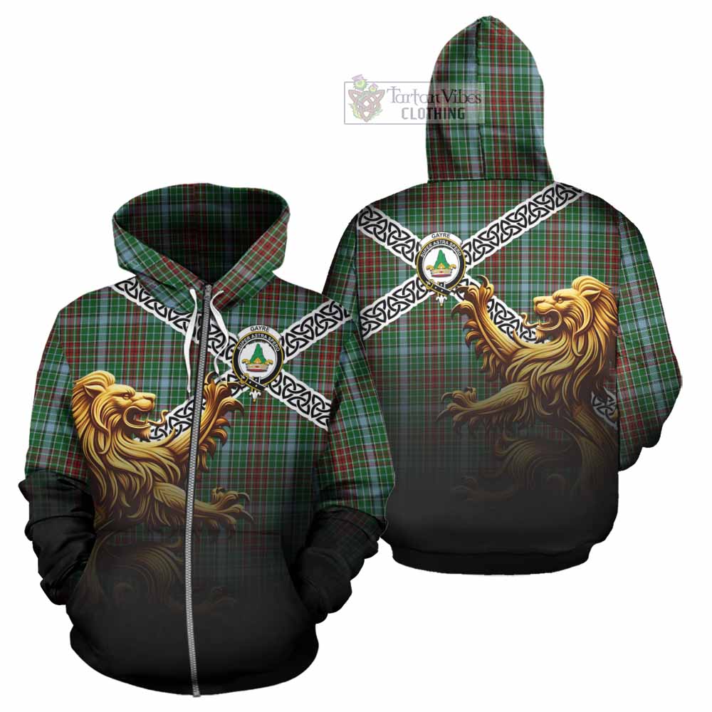 Tartan Vibes Clothing Gayre Crest Tartan Hoodie with Golden Lion Emblem Celtic Style