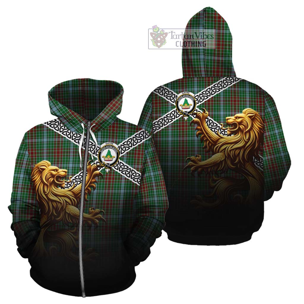 Tartan Vibes Clothing Gayre Crest Tartan Cotton Hoodie with Golden Lion Emblem Celtic Style