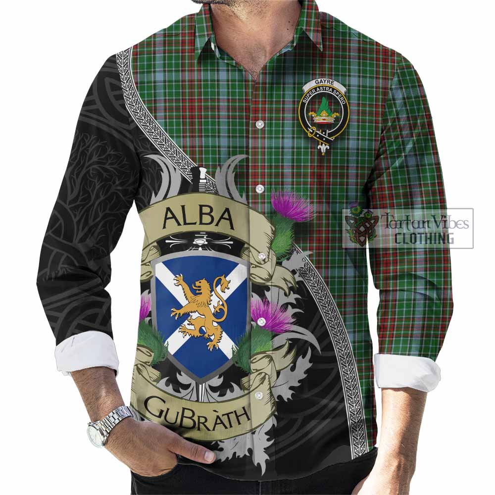Tartan Vibes Clothing Gayre Tartan Family Crest Long Sleeve Button Shirt Lion Rampant Royal Thistle Shield Celtic Inspired