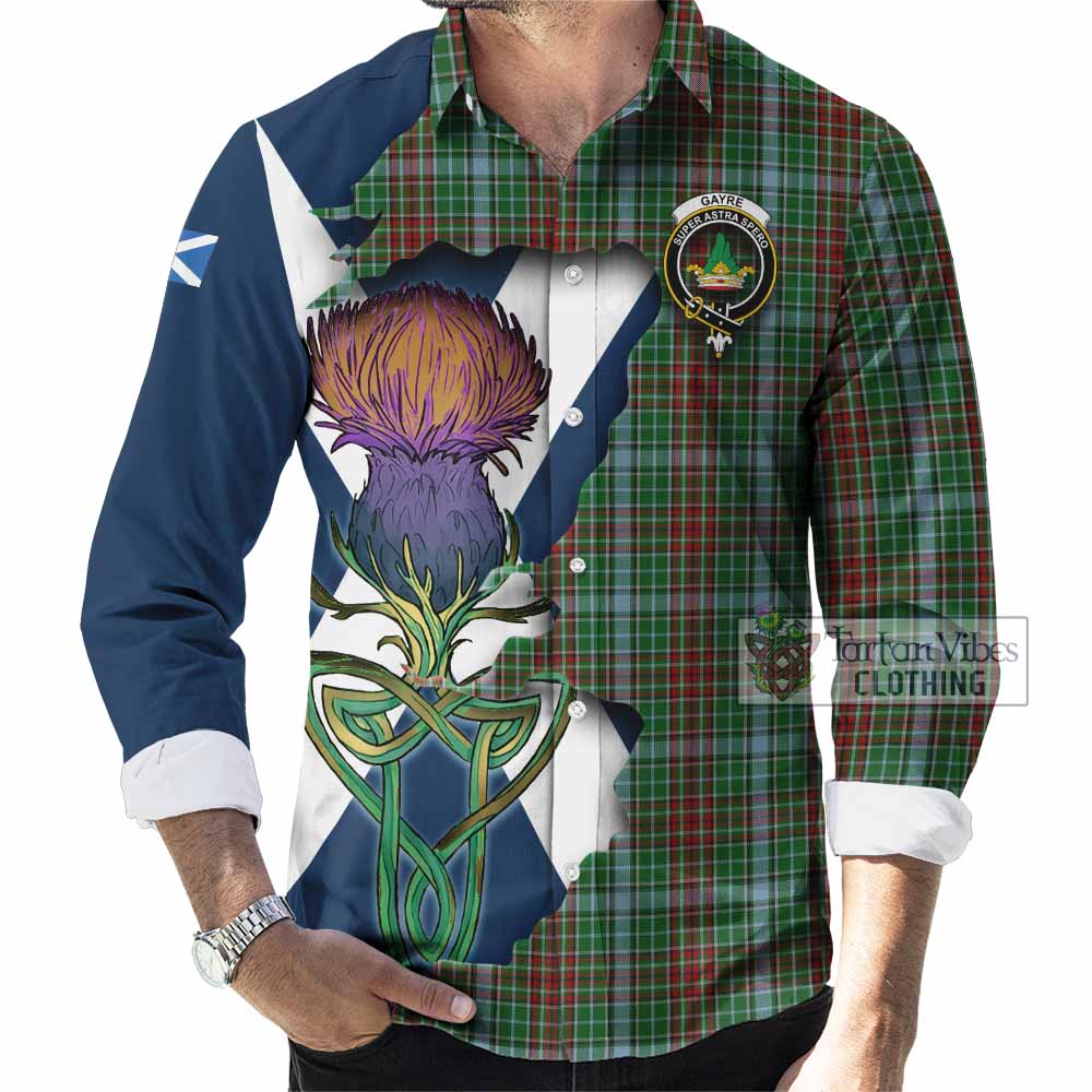 Tartan Vibes Clothing Gayre Tartan Family Crest Long Sleeve Button Shirt Scottish Thistle Celtic Inspired