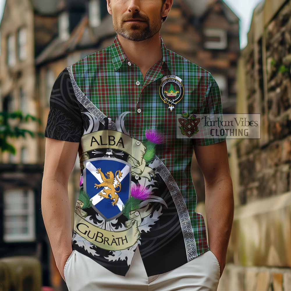 Tartan Vibes Clothing Gayre Tartan Family Crest Short Sleeve Button Shirt Lion Rampant Royal Thistle Shield Celtic Inspired