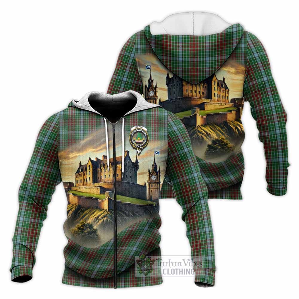 Tartan Vibes Clothing Gayre Tartan Family Crest Knitted Hoodie with Scottish Ancient Castle Style