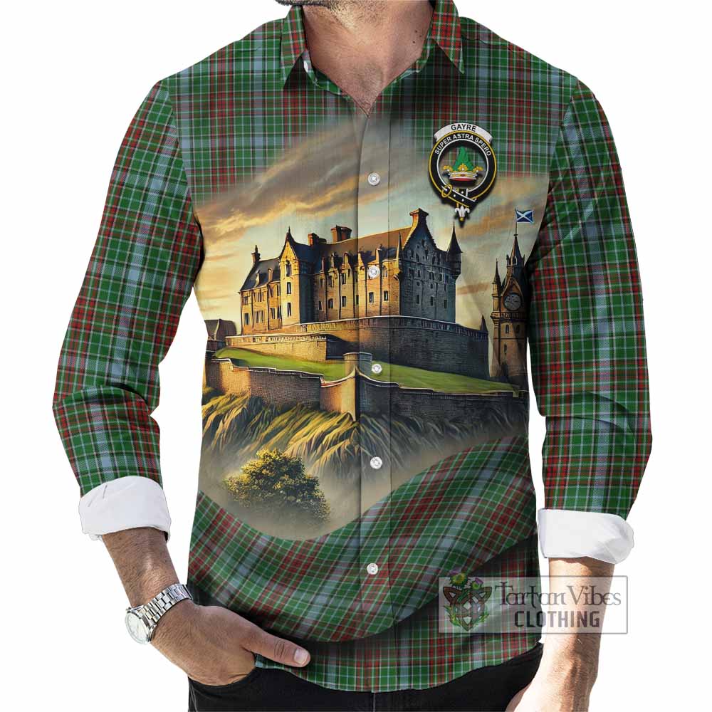 Tartan Vibes Clothing Gayre Tartan Family Crest Long Sleeve Button Shirt with Scottish Ancient Castle Style