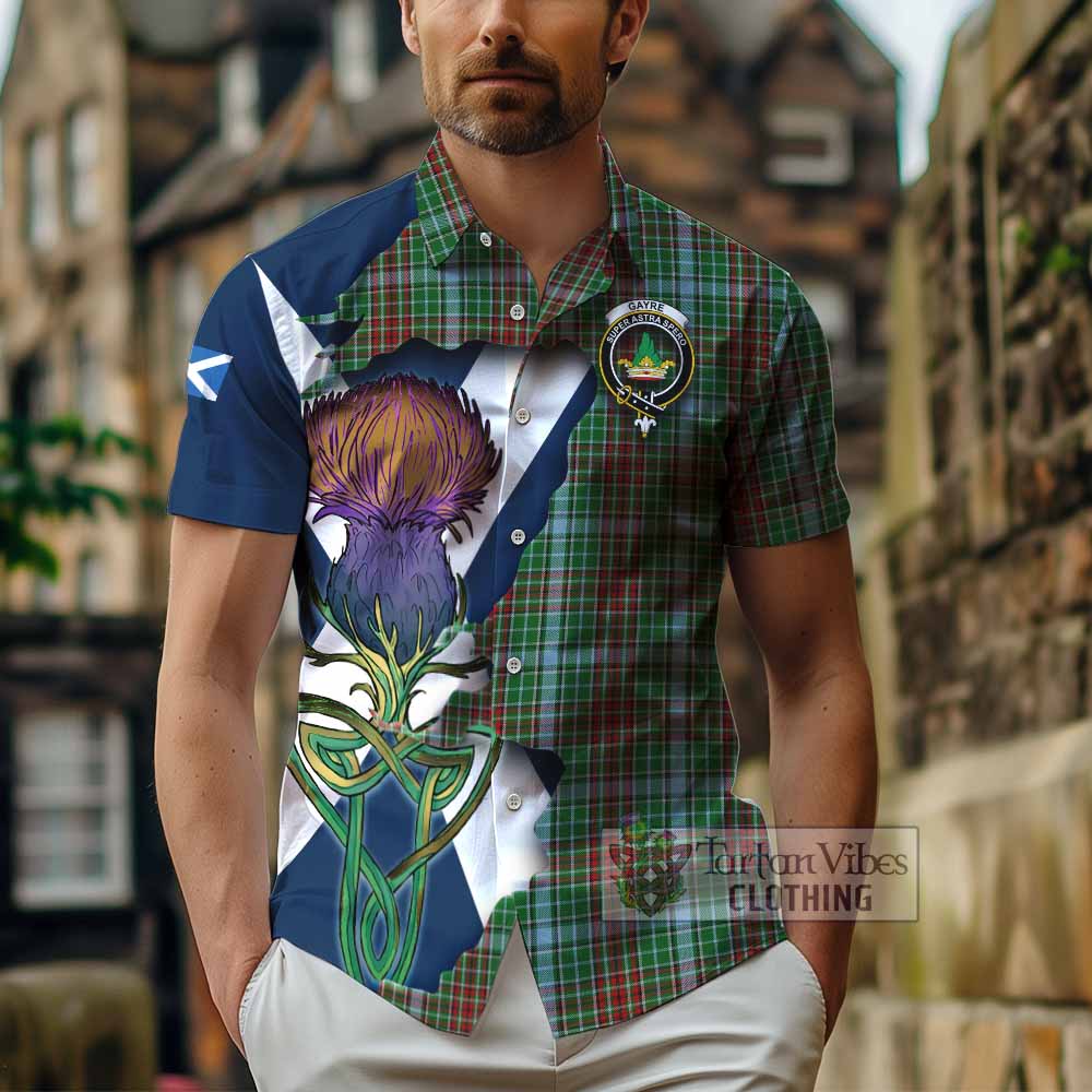 Tartan Vibes Clothing Gayre Tartan Family Crest Short Sleeve Button Shirt Scottish Thistle Celtic Inspired
