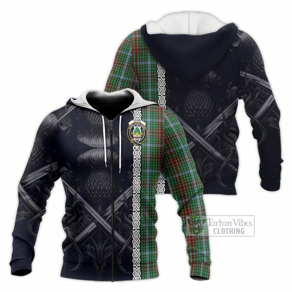 Tartan Vibes Clothing Gayre Tartan Knitted Hoodie with Family Crest Cross Sword Thistle Celtic Vibes