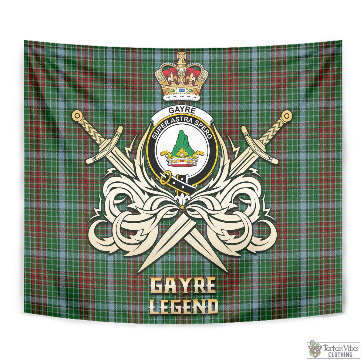 Tartan Vibes Clothing Gayre Tartan Tapestry with Clan Crest and the Golden Sword of Courageous Legacy