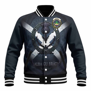 Gayre Clan Crest Baseball Jacket with Celtic Knot Thistle and Saltire