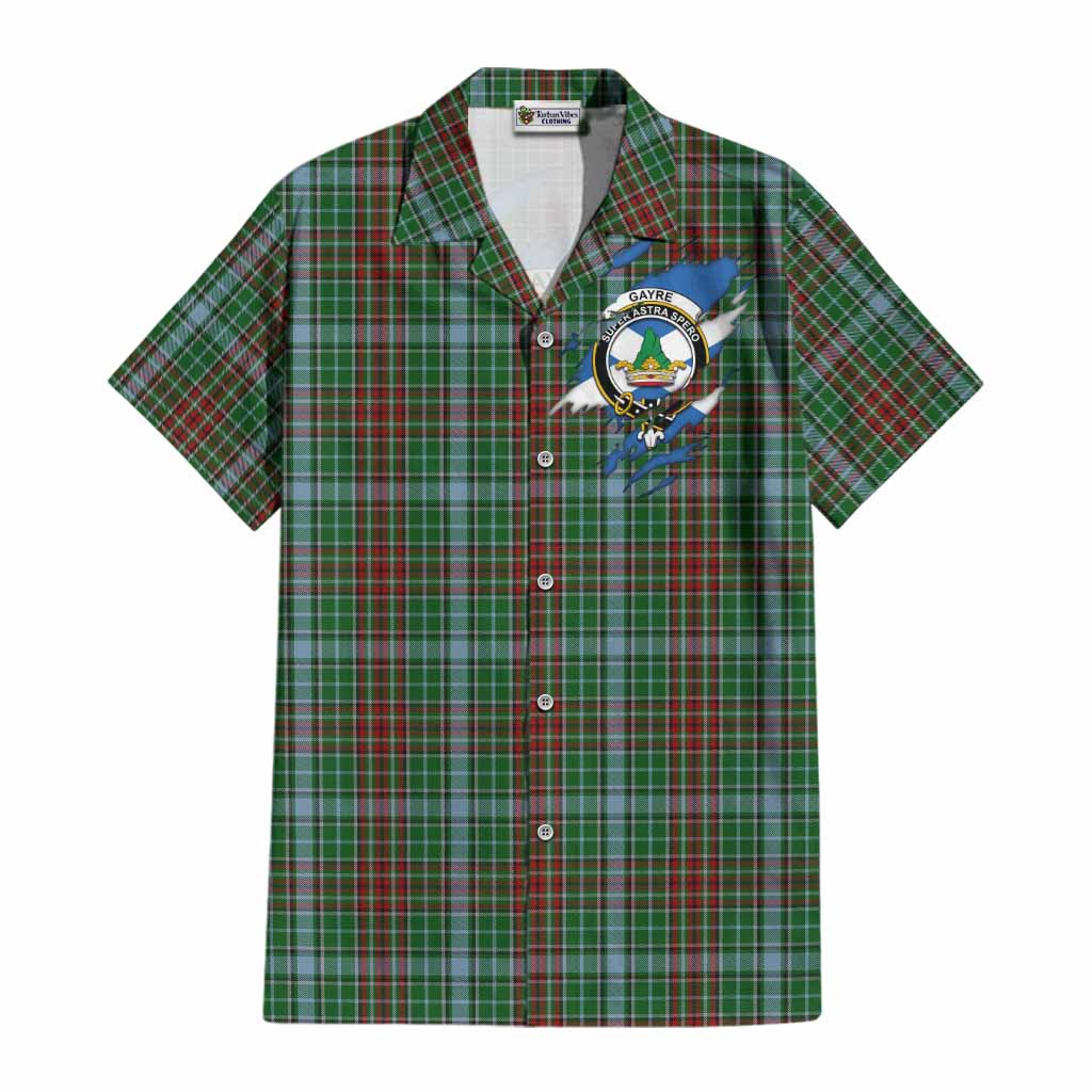 Gayre Clan Crest In Me Tartan Cotton Hawaiian Shirt Scotland Flag Style