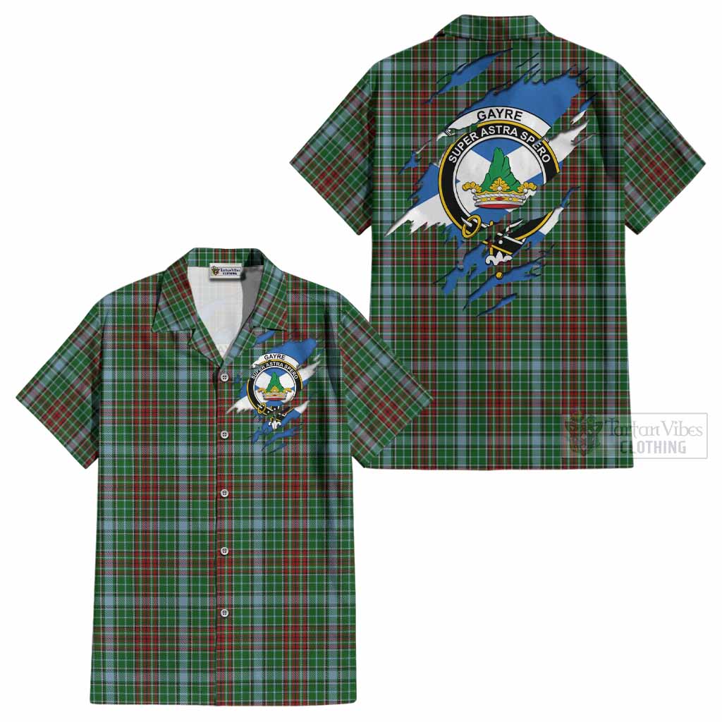 Gayre Clan Crest In Me Tartan Cotton Hawaiian Shirt Scotland Flag Style