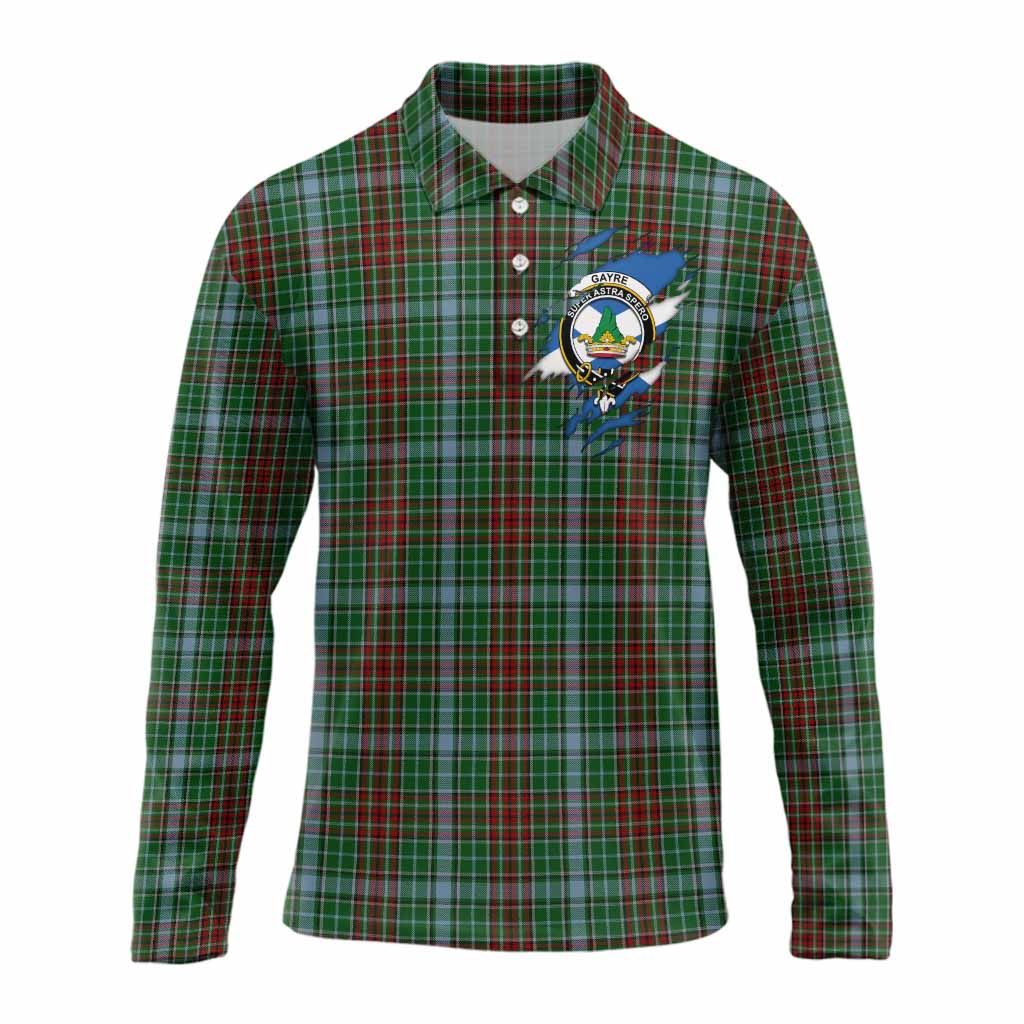 Gayre Clan Crest In Me Tartan Long Sleeve Polo Shirt Scotland Flag Style