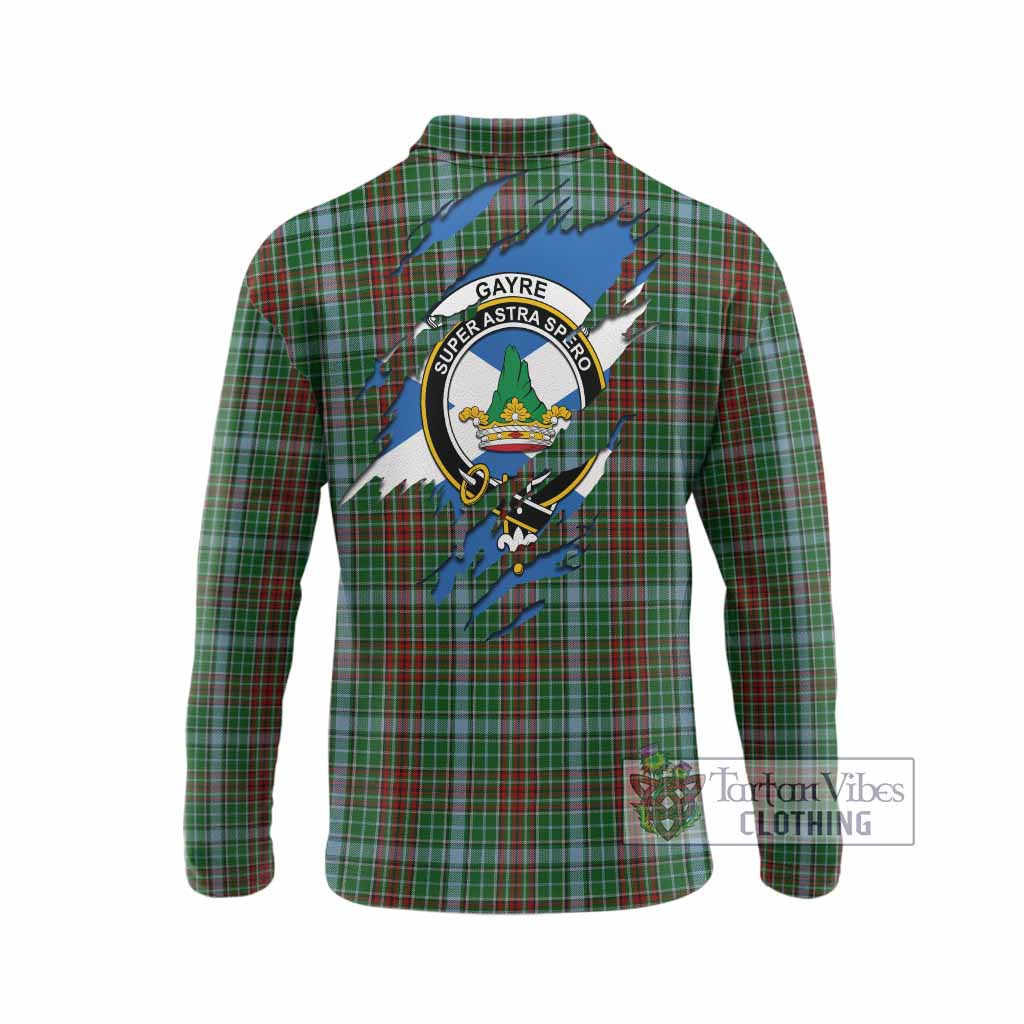 Gayre Clan Crest In Me Tartan Long Sleeve Polo Shirt Scotland Flag Style
