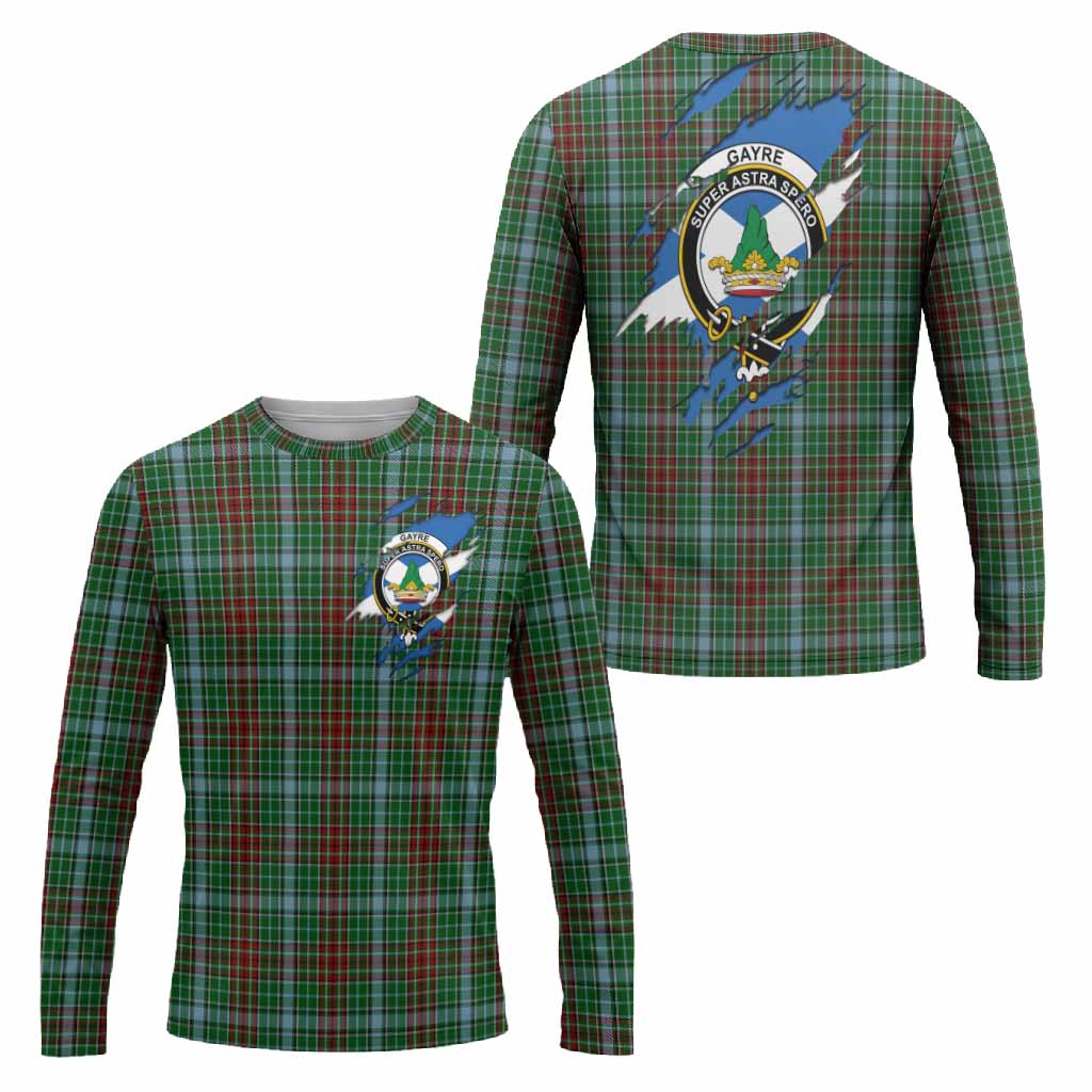 Gayre Clan Crest In Me Tartan Long Sleeve T-Shirt Scotland Flag Style