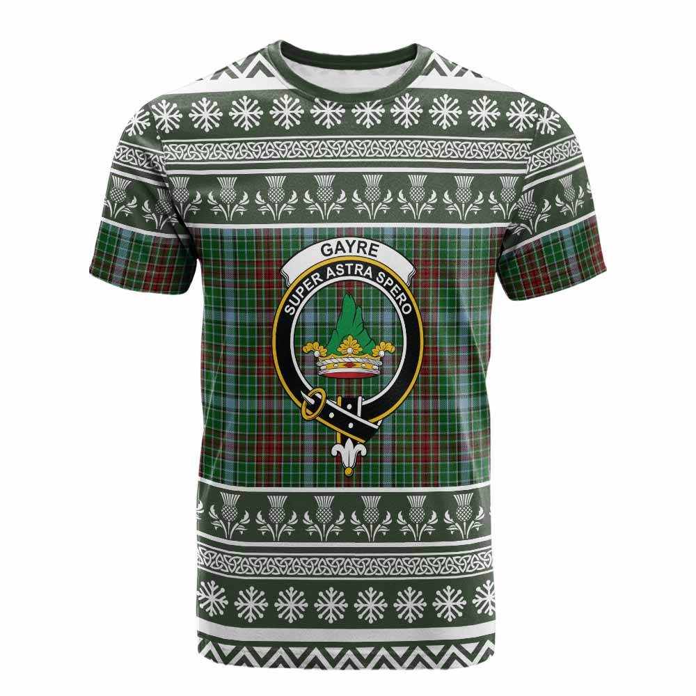 Gayre Clan Tartan Christmas Cotton T-shirt with Family Crest - Tartan Vibes Clothing