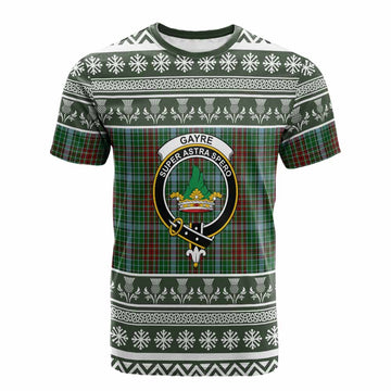 Gayre Clan Tartan Christmas Cotton T-shirt with Family Crest