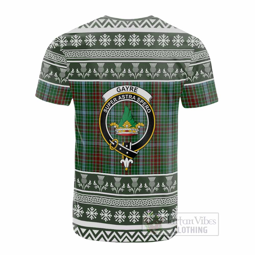 Gayre Clan Tartan Christmas Cotton T-shirt with Family Crest - Tartan Vibes Clothing