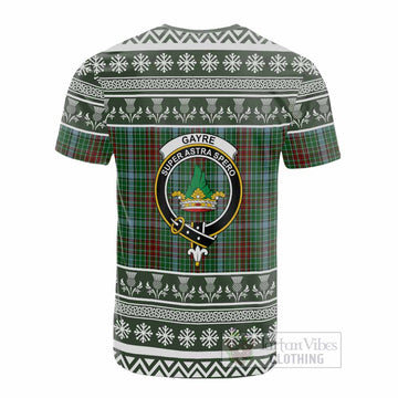 Gayre Clan Tartan Christmas Cotton T-shirt with Family Crest