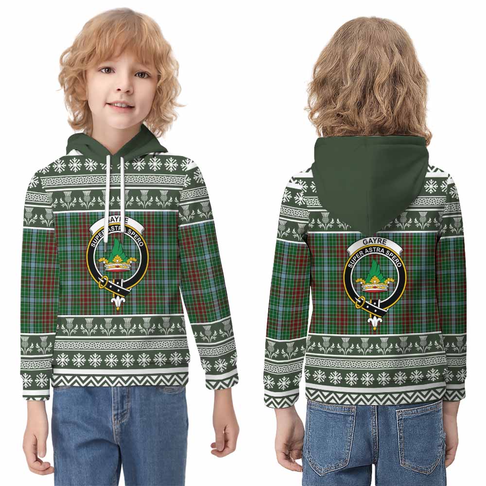 Gayre Clan Tartan Christmas Kid Hoodie with Family Crest - Tartan Vibes Clothing