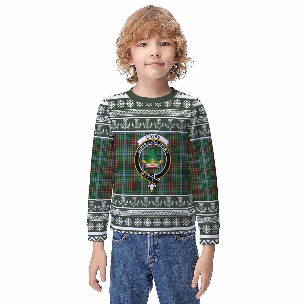 Gayre Clan Tartan Christmas Kid Ugly Sweatshirt with Family Crest - Tartan Vibes Clothing