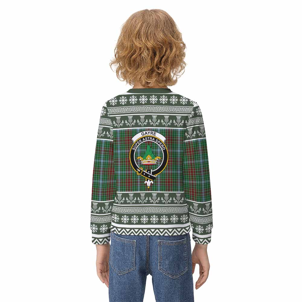 Gayre Clan Tartan Christmas Kid Ugly Sweatshirt with Family Crest - Tartan Vibes Clothing