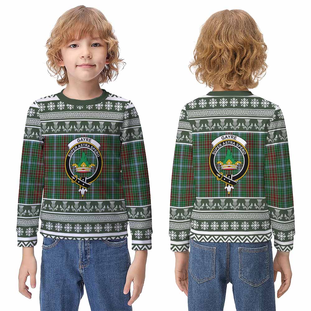 Gayre Clan Tartan Christmas Kid Ugly Sweatshirt with Family Crest - Tartan Vibes Clothing