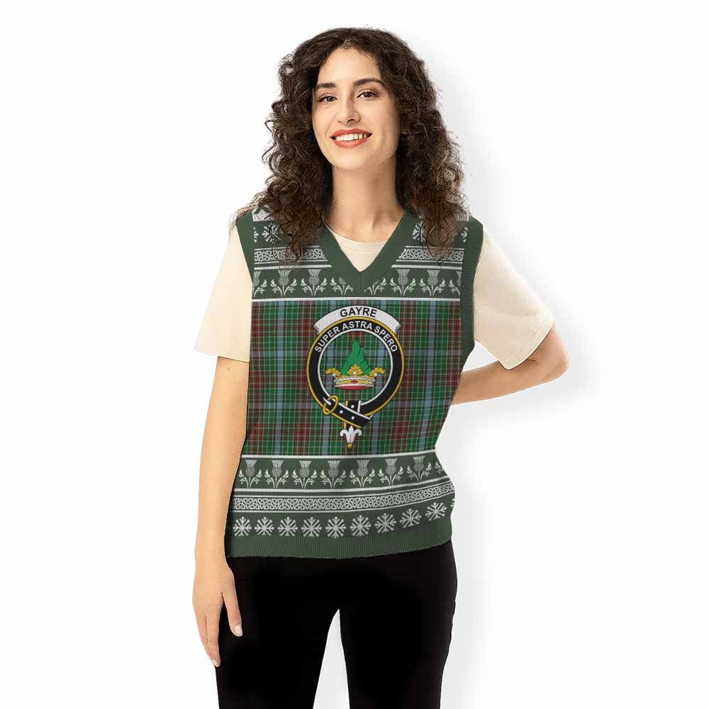 Gayre Clan Tartan Christmas Knitted V-Neck Vest with Family Crest - Tartan Vibes Clothing
