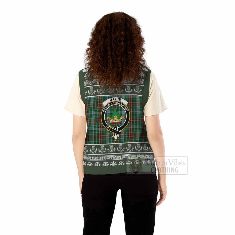 Gayre Clan Tartan Christmas Knitted V-Neck Vest with Family Crest - Tartan Vibes Clothing