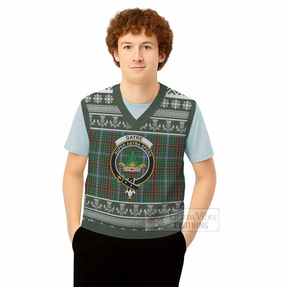 Gayre Clan Tartan Christmas Knitted V-Neck Vest with Family Crest - Tartan Vibes Clothing