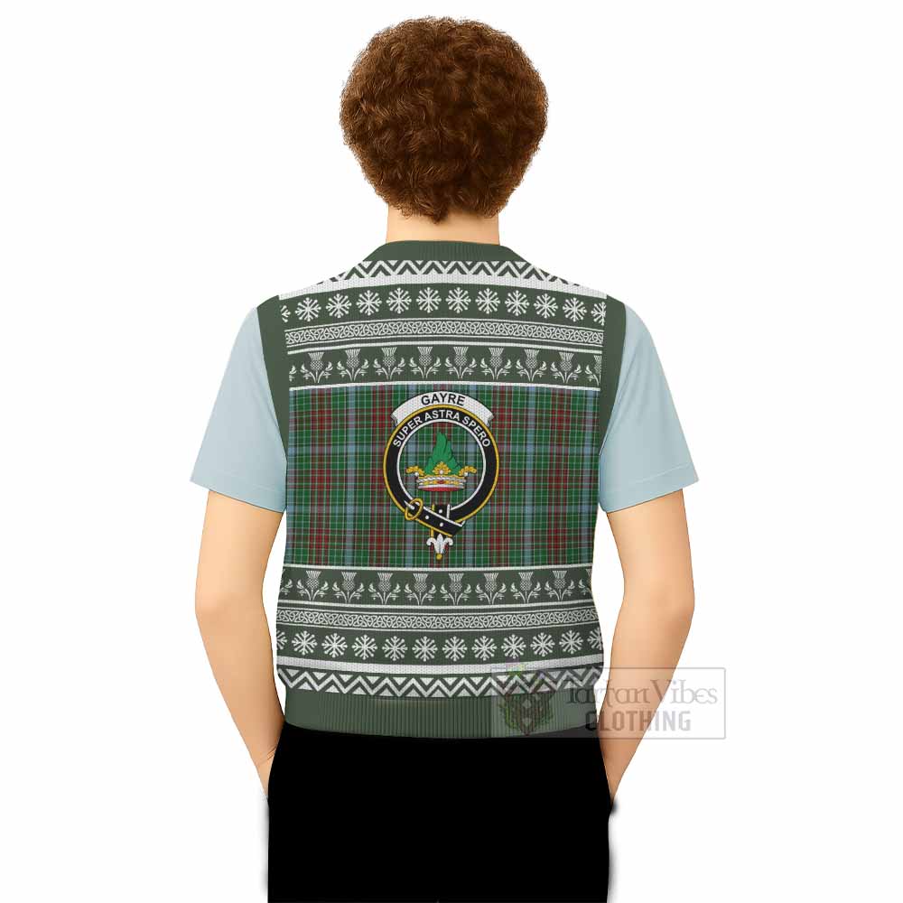 Gayre Clan Tartan Christmas Knitted V-Neck Vest with Family Crest - Tartan Vibes Clothing