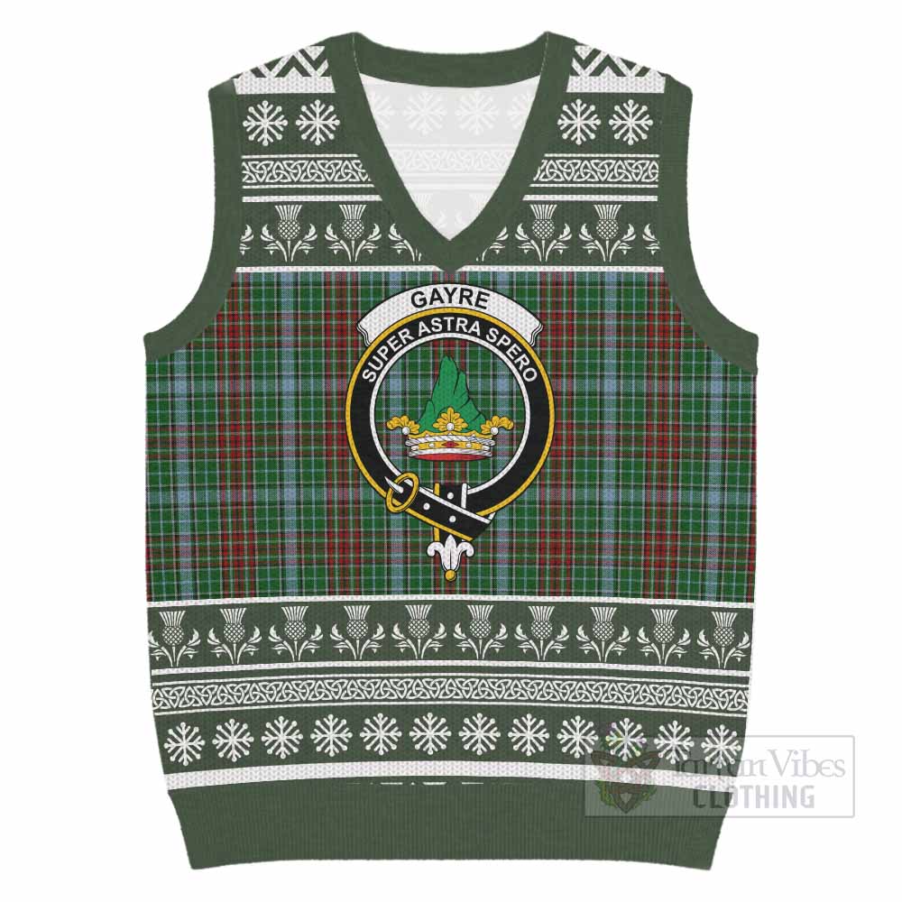 Gayre Clan Tartan Christmas Knitted V-Neck Vest with Family Crest - Tartan Vibes Clothing
