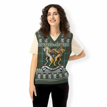 Gayre Clan Tartan Crest Christmas Knitted V-Neck Vest Coat of Arms Funny Style