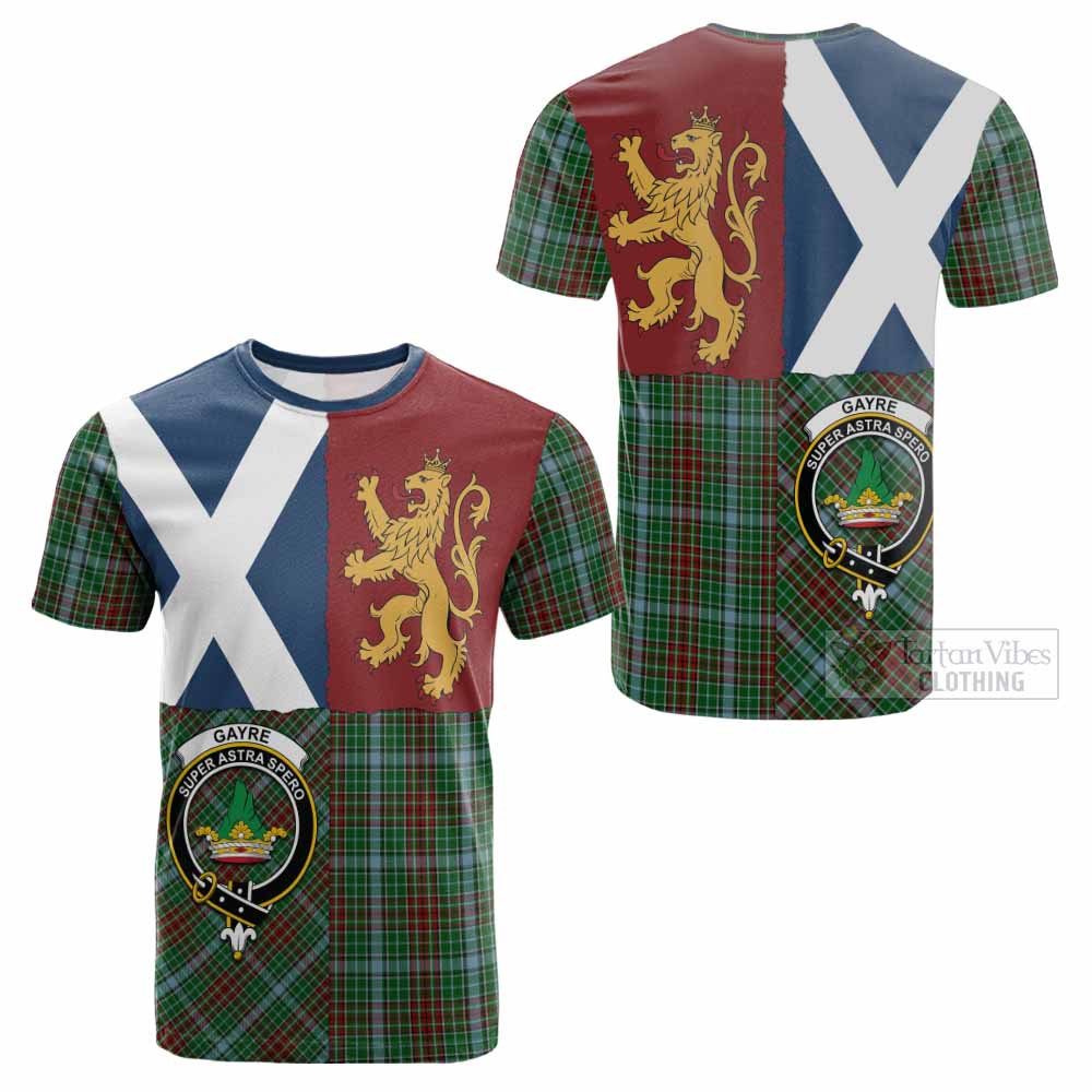 Gayre Crest Tartan Cotton T-shirt with Lion Rampant Saltire Style - Tartan Vibes Clothing