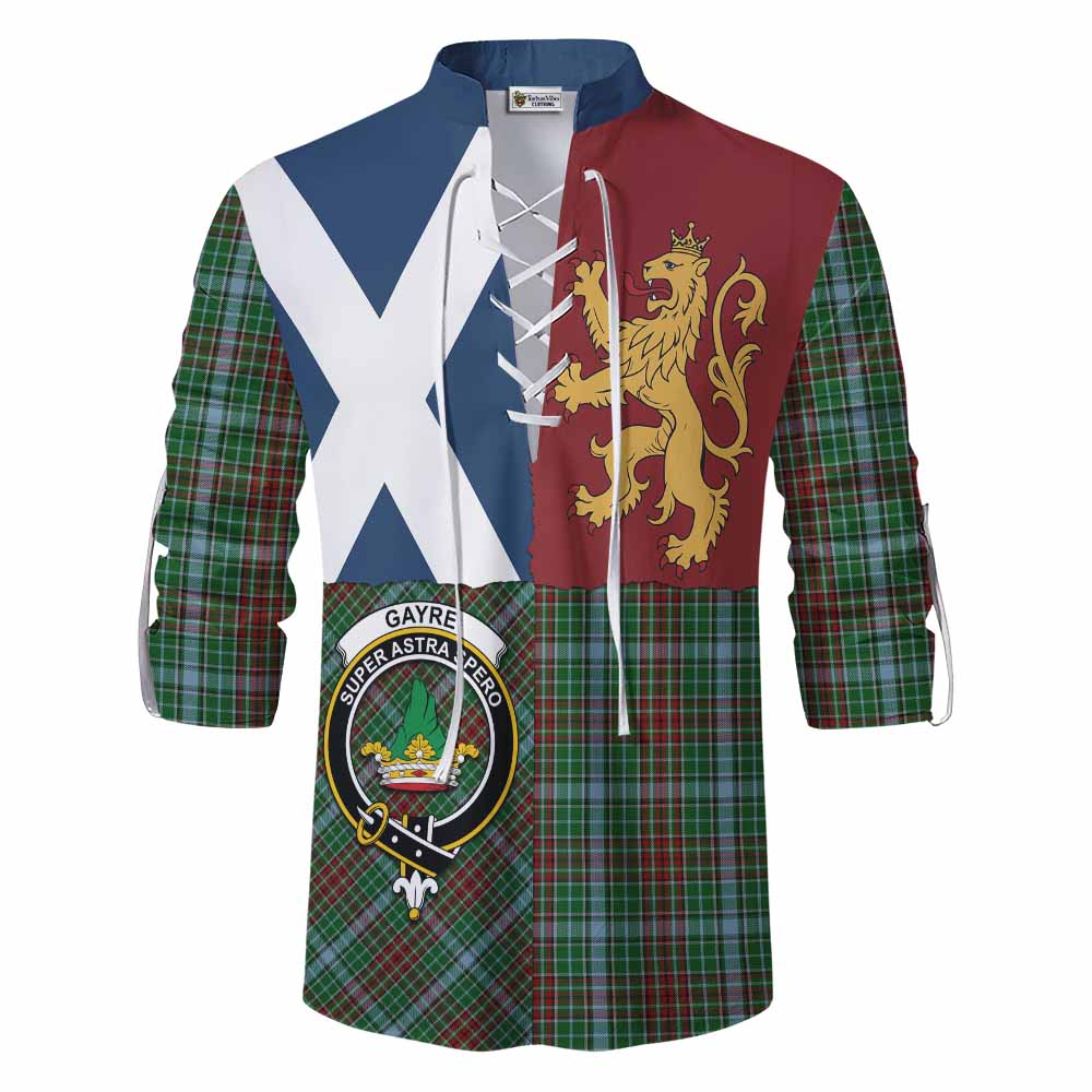 Gayre Crest Tartan Ghillie Shirt with Lion Rampant Saltire Style - Tartan Vibes Clothing