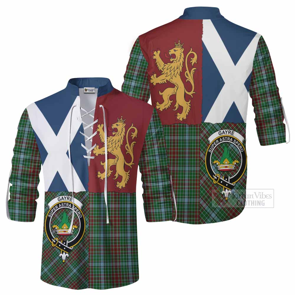 Gayre Crest Tartan Ghillie Shirt with Lion Rampant Saltire Style - Tartan Vibes Clothing