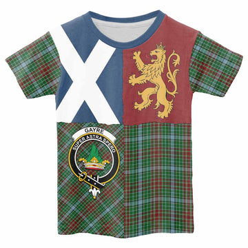 Gayre Crest Tartan Kid T-shirt with Lion Rampant Saltire Style - Tartan Vibes Clothing