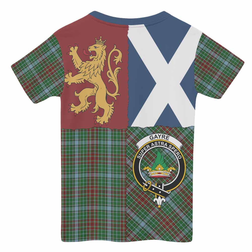 Gayre Crest Tartan Kid T-shirt with Lion Rampant Saltire Style - Tartan Vibes Clothing