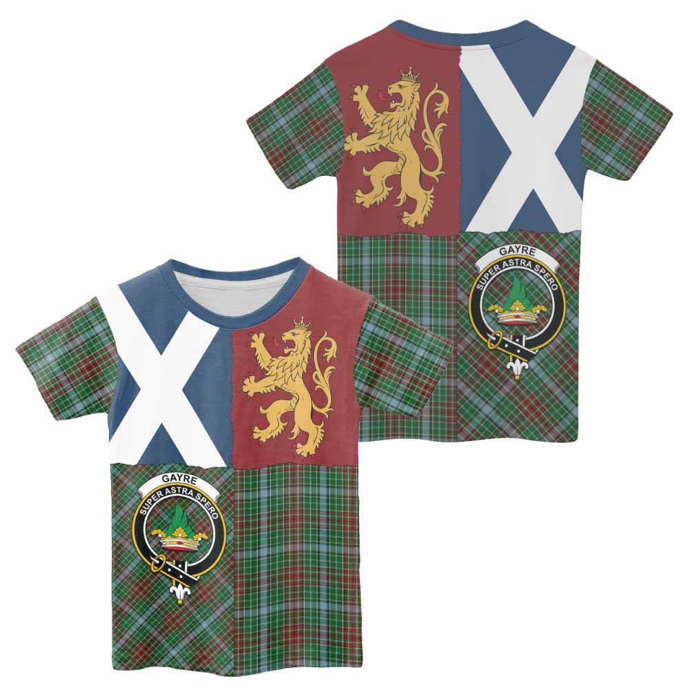 Gayre Crest Tartan Kid T-shirt with Lion Rampant Saltire Style - Tartan Vibes Clothing