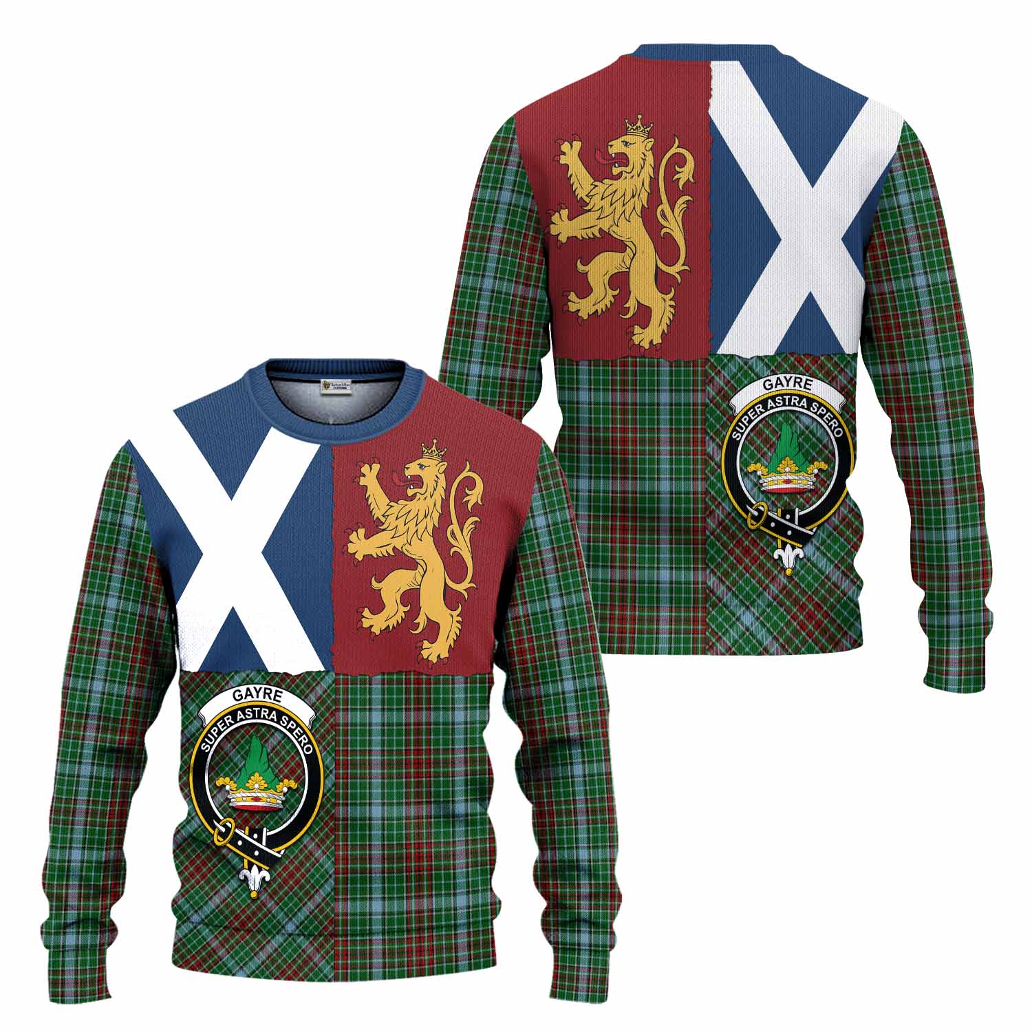 Gayre Crest Tartan Knitted Sweater with Lion Rampant Saltire Style