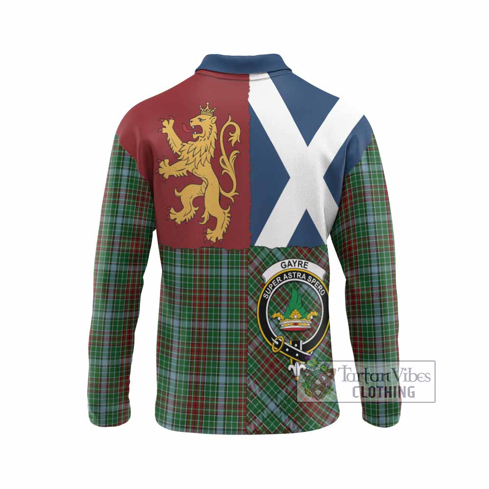 Gayre Crest Tartan Long Sleeve Polo Shirt with Lion Rampant Saltire Style