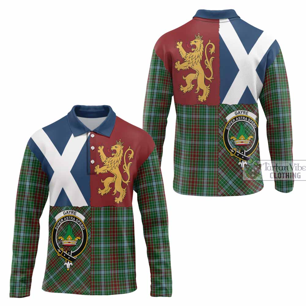 Gayre Crest Tartan Long Sleeve Polo Shirt with Lion Rampant Saltire Style