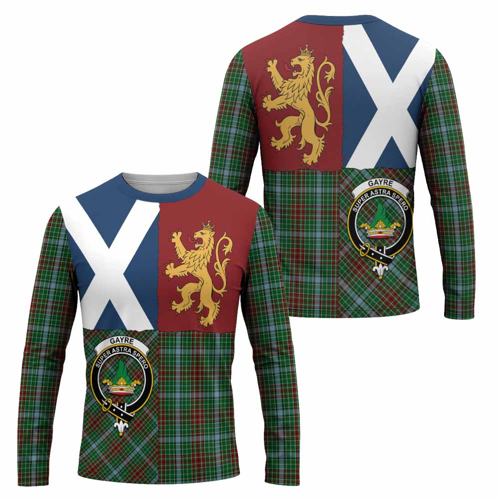 Gayre Crest Tartan Long Sleeve T-Shirt with Lion Rampant Saltire Style